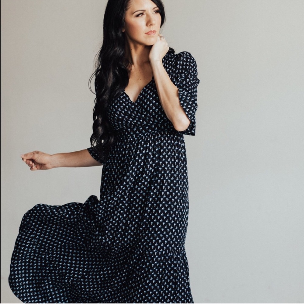 Fit and Flared Patterned Dress - Navy